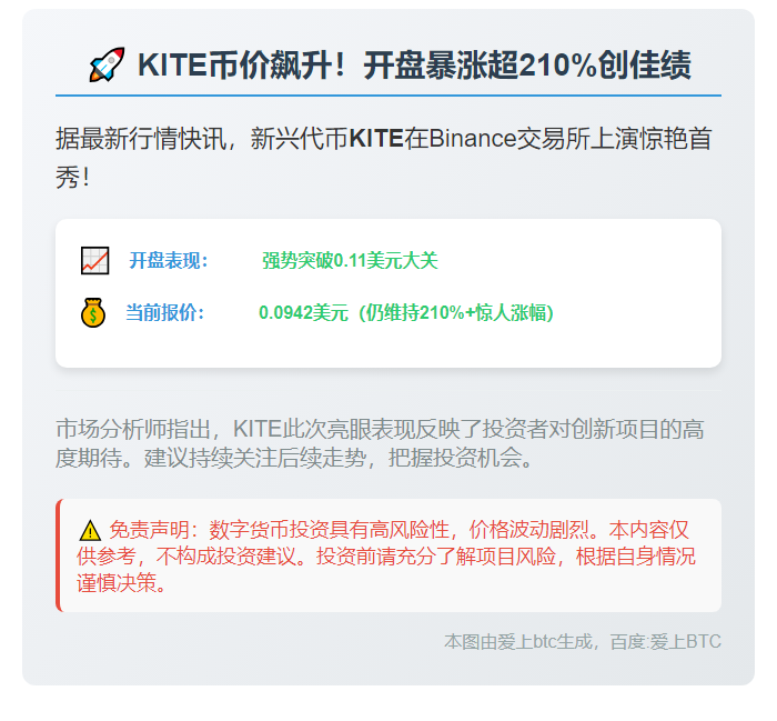 KITE开盘0.11美元，现价0.0942美元