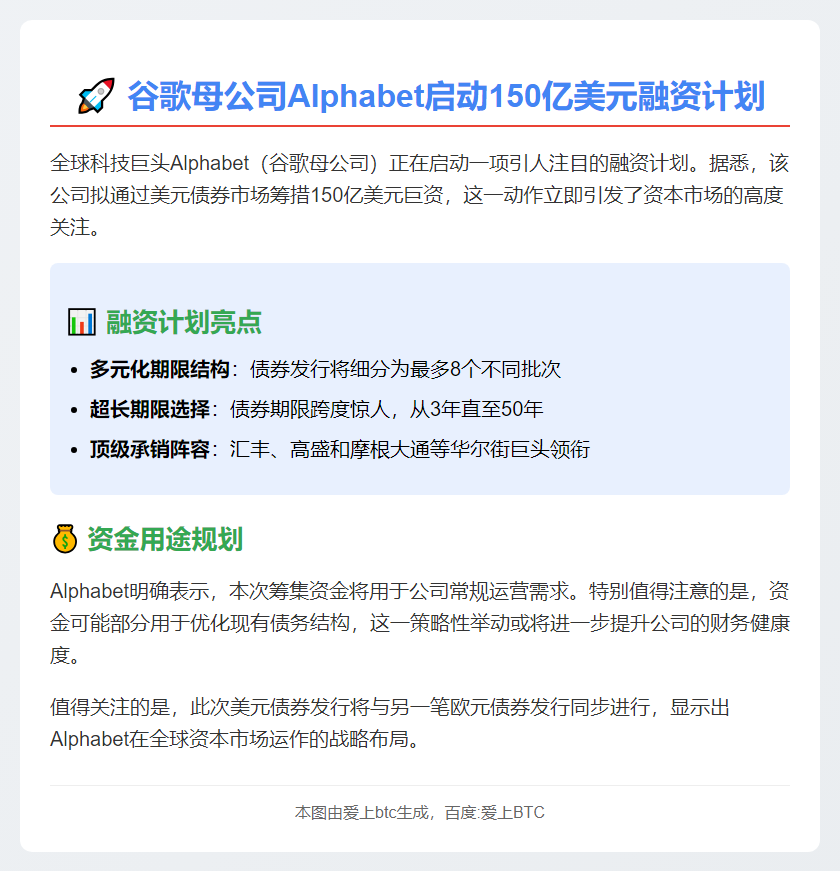 谷歌母公司拟发债150亿美元