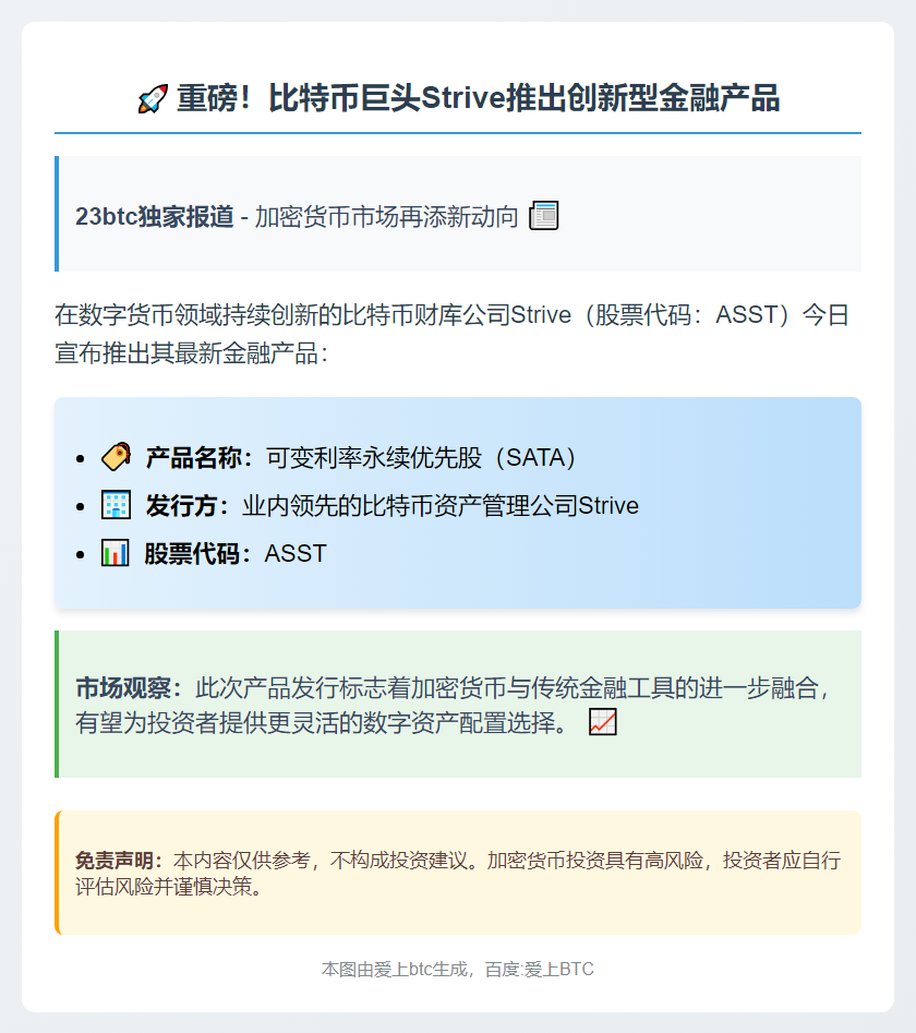 Strive发行比特币可变利率优先股