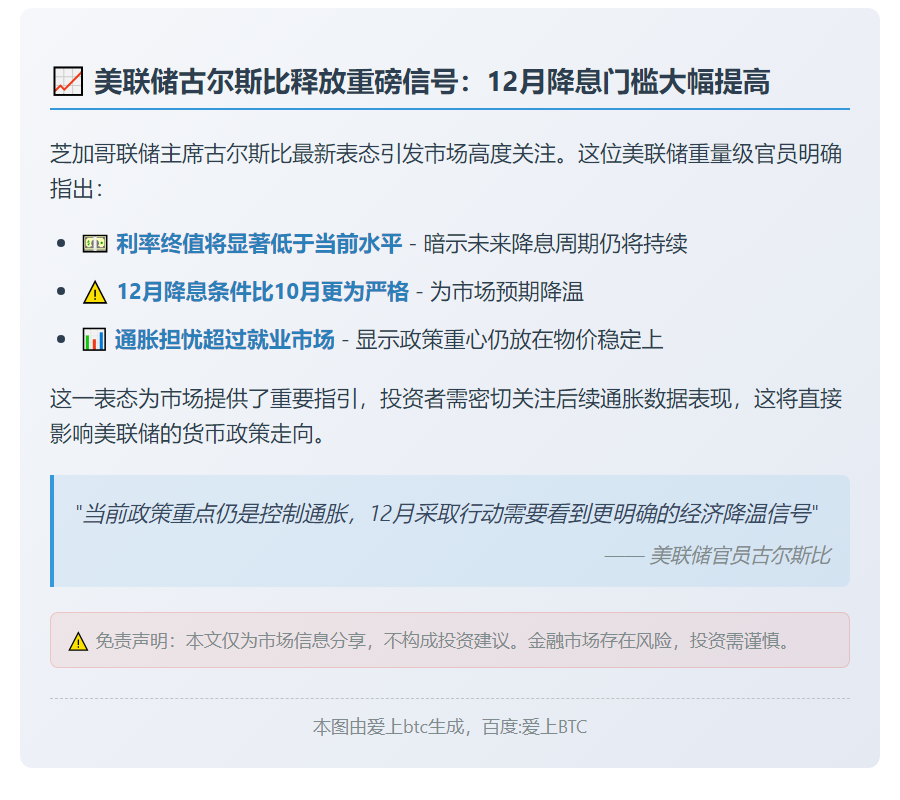 古尔斯比：12月降息门槛更高
