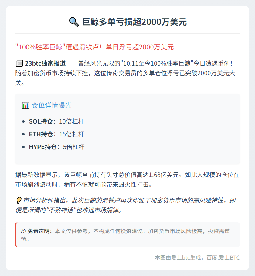 "巨鲸多单亏损超2000万美元"