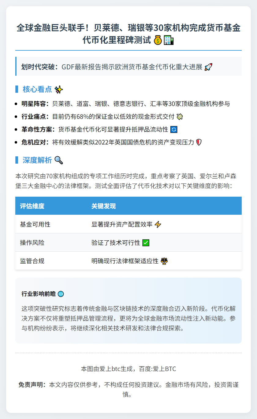 30家公司试点GDF货币基金代币化