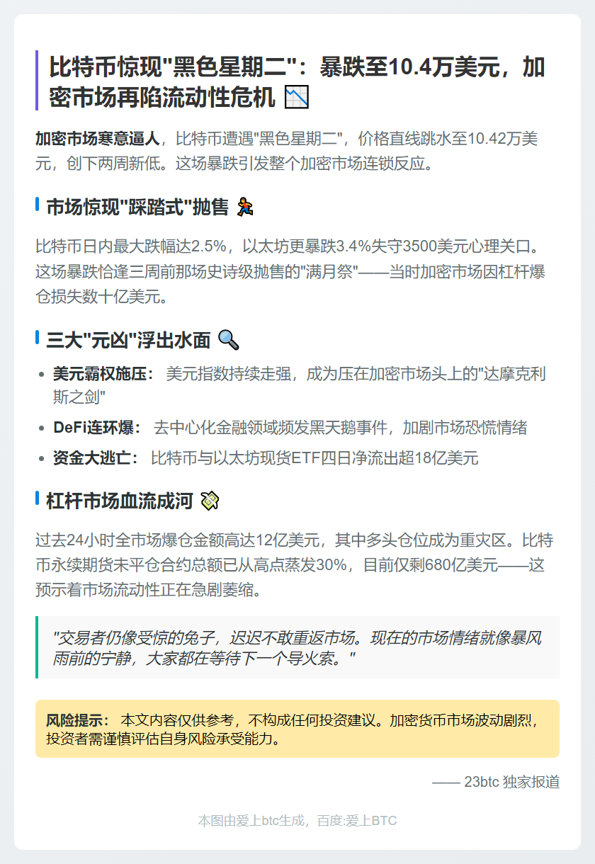 比特币跌穿10.5万 美元走强致DeFi动荡