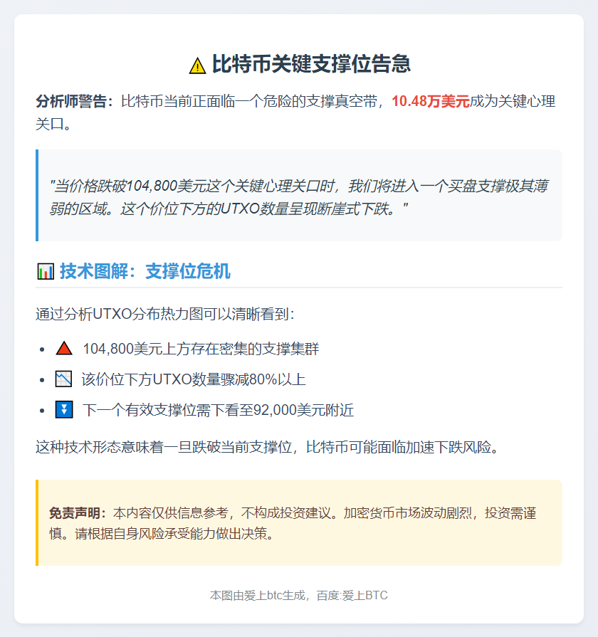 比特币跌破10.48万或失支撑