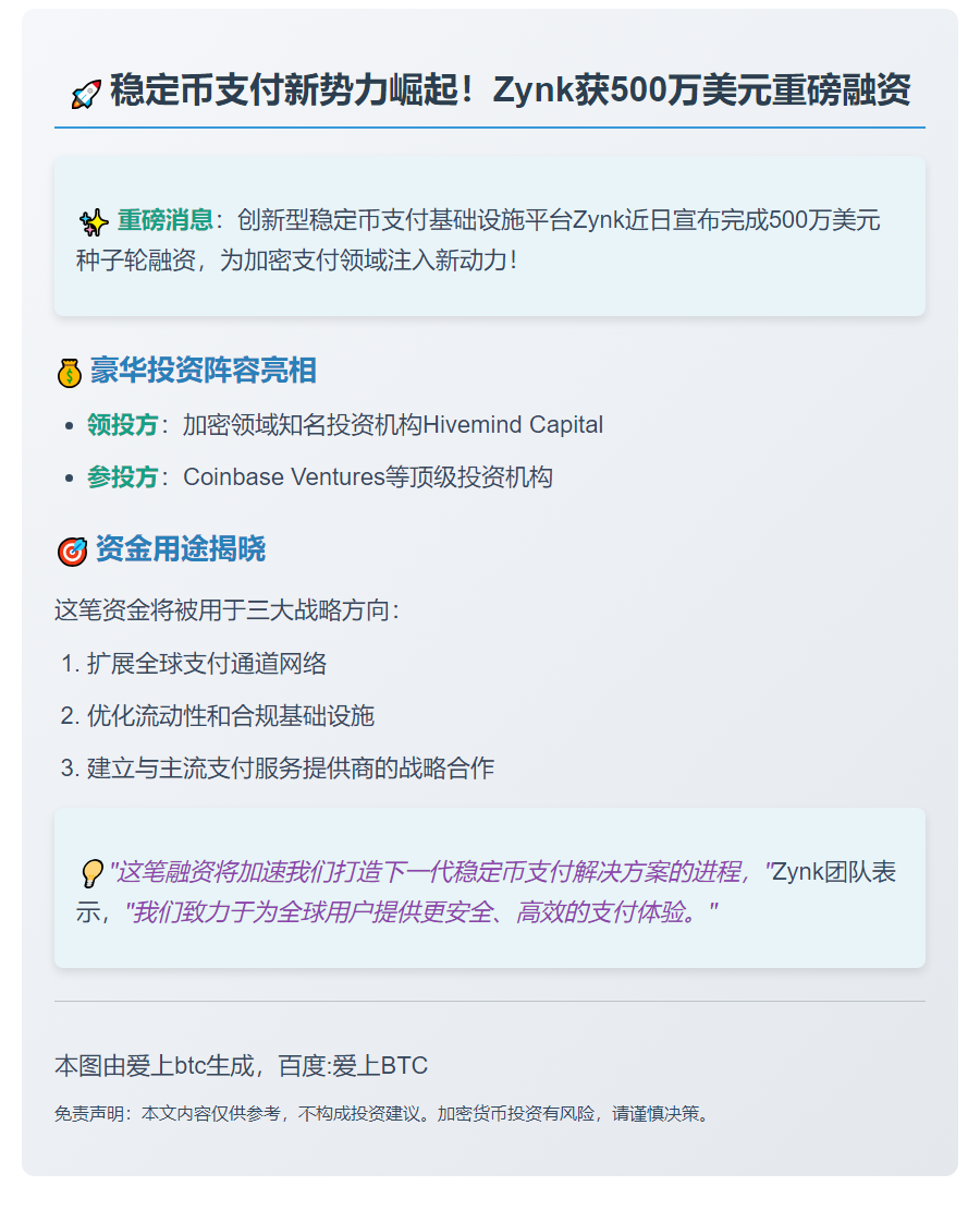 Zynk获500万美元融资，Coinbase Ventures领投