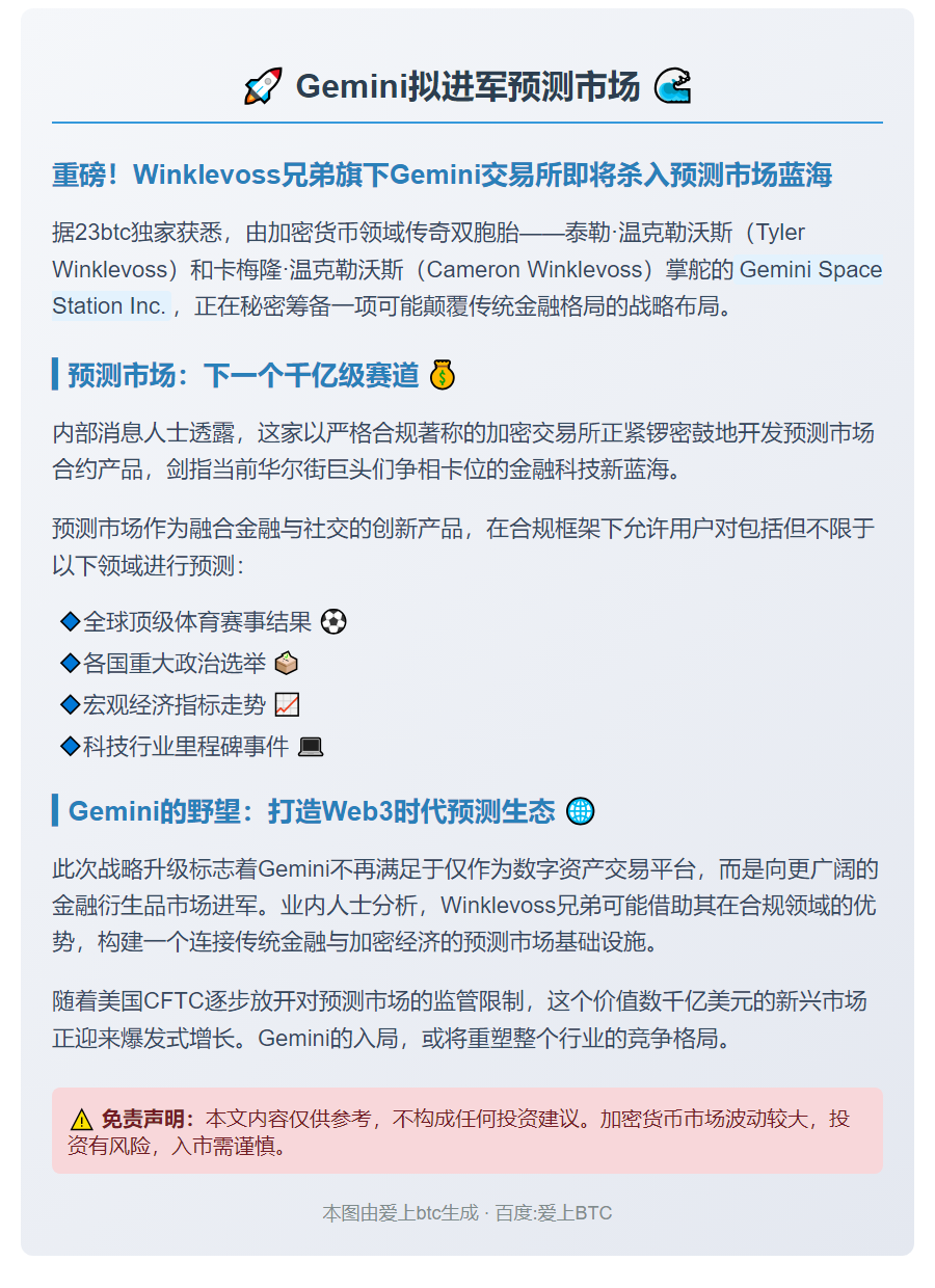 Gemini拟进军预测市场