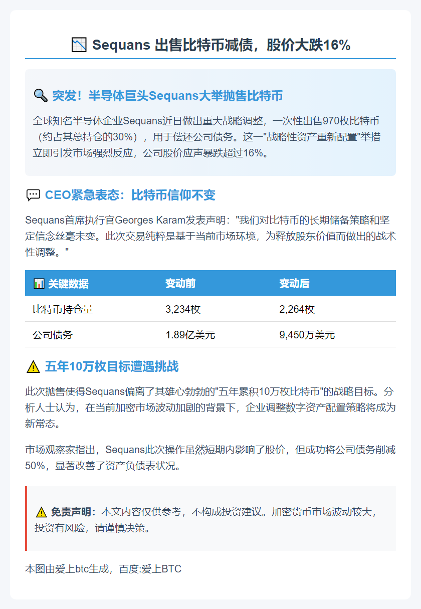 Sequans 出售比特币减债，股价跌16%