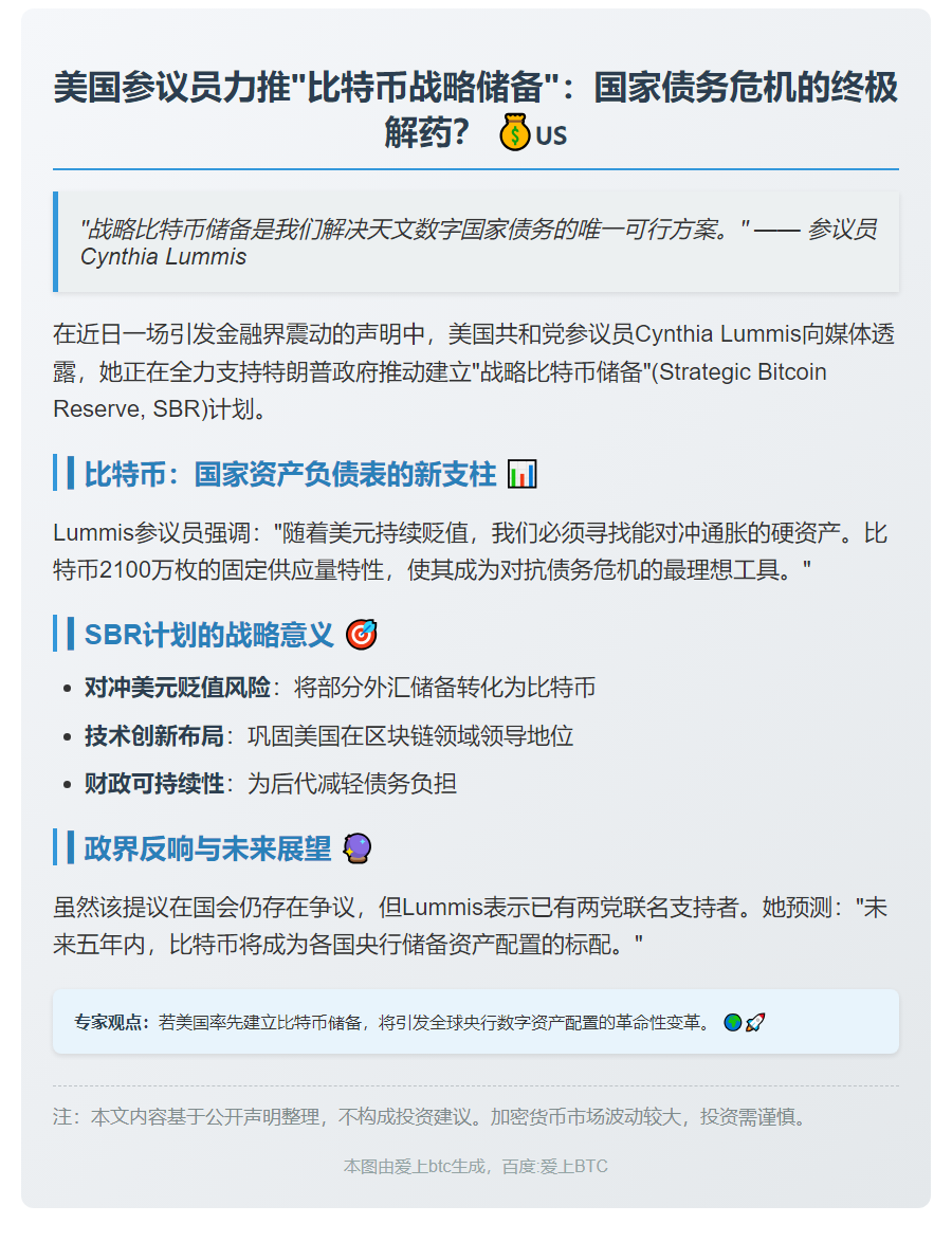 参议员：比特币储备可解美债危机