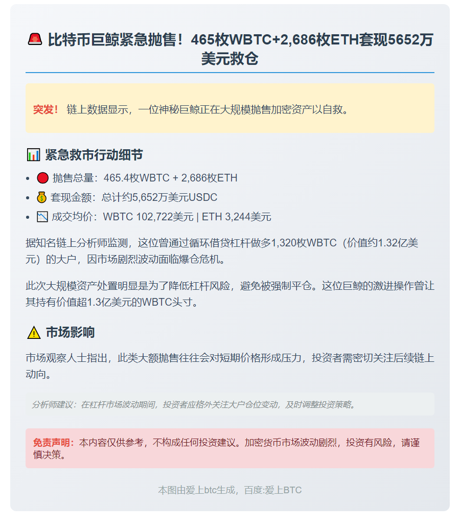 巨鲸抛售WBTC和ETH偿还循环贷