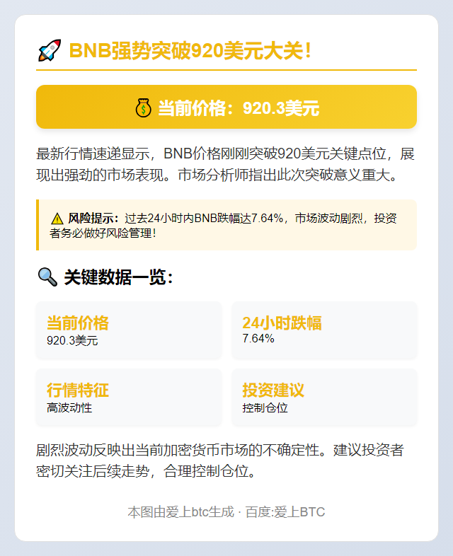 BNB突破920美元