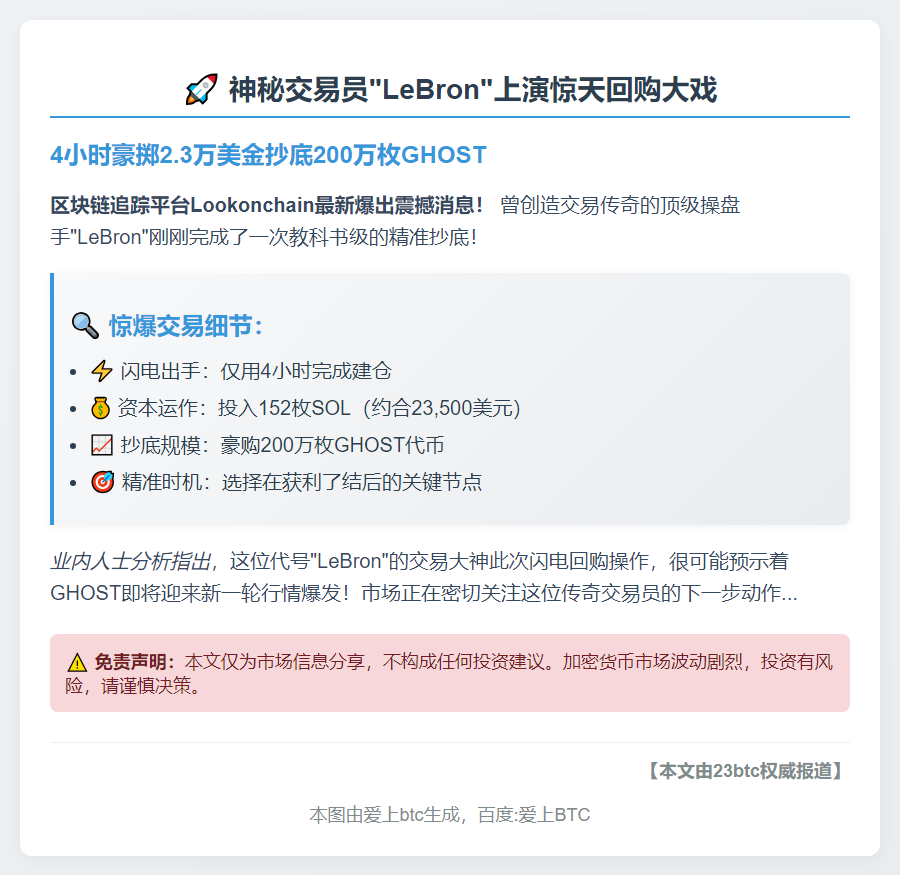 "LeBron"斥152枚SOL购200万GHOST