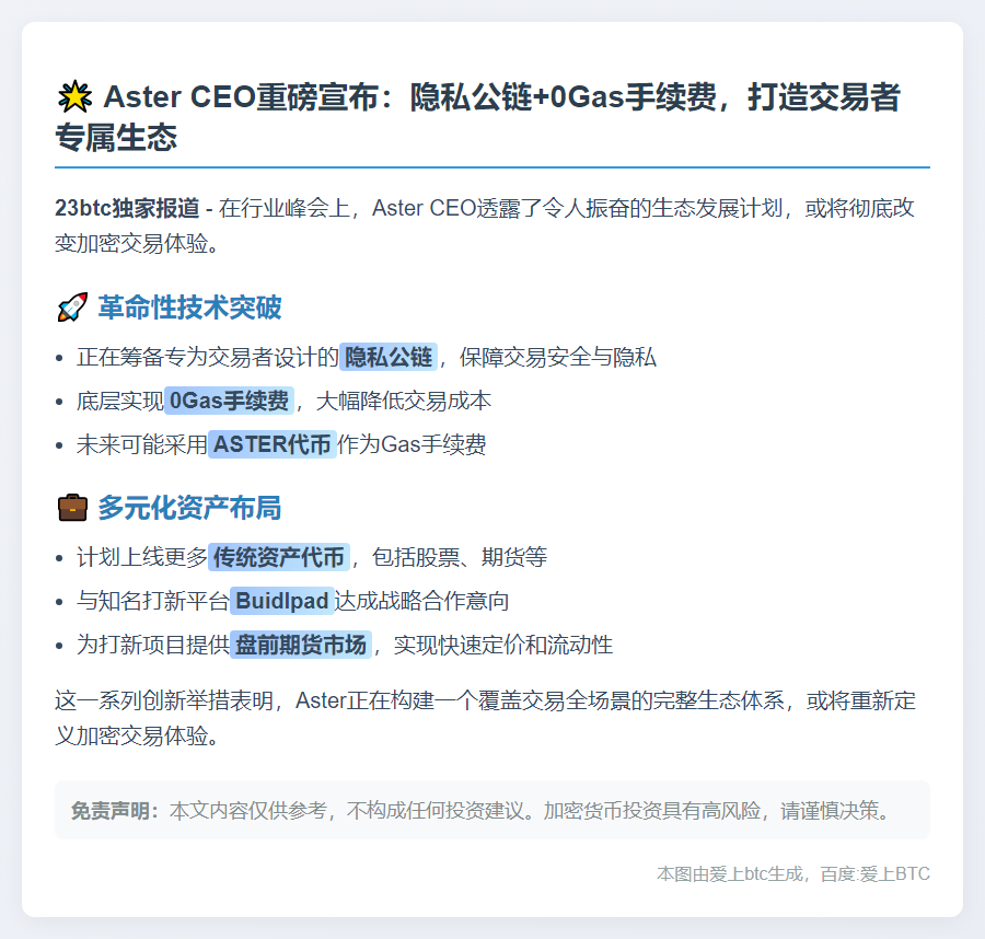 Aster CEO：打造0Gas隐私公链服务交易者