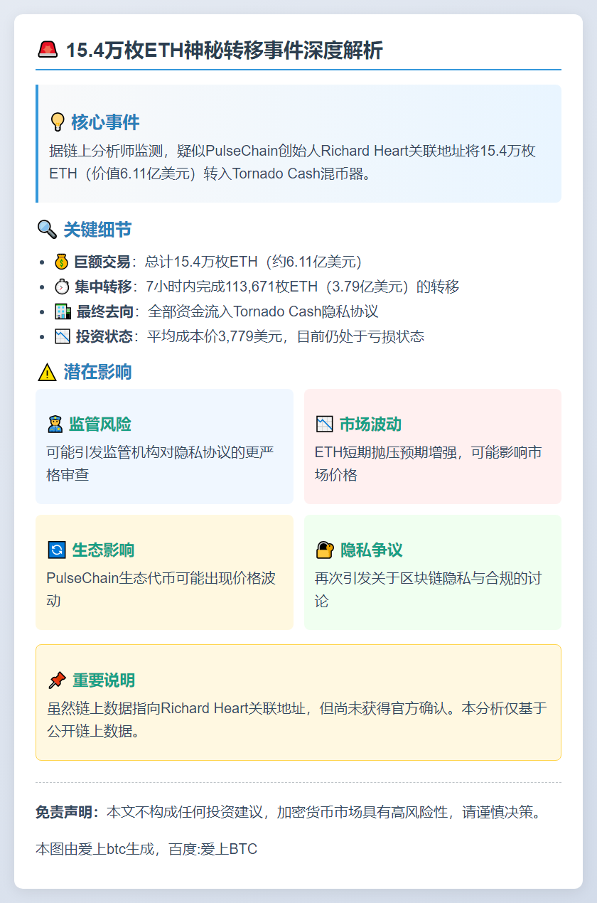 15.4万枚ETH疑被Richard Heart转入Tornado Cash