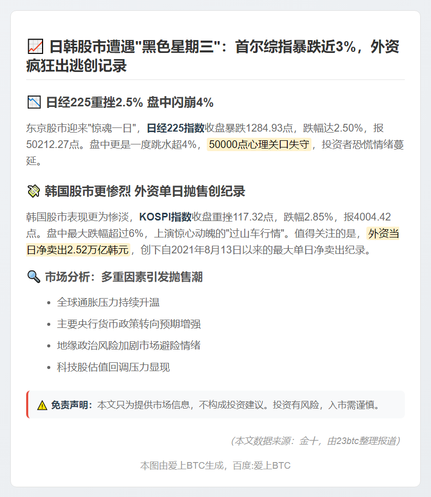 日韩股市重挫 韩综指跌近3%