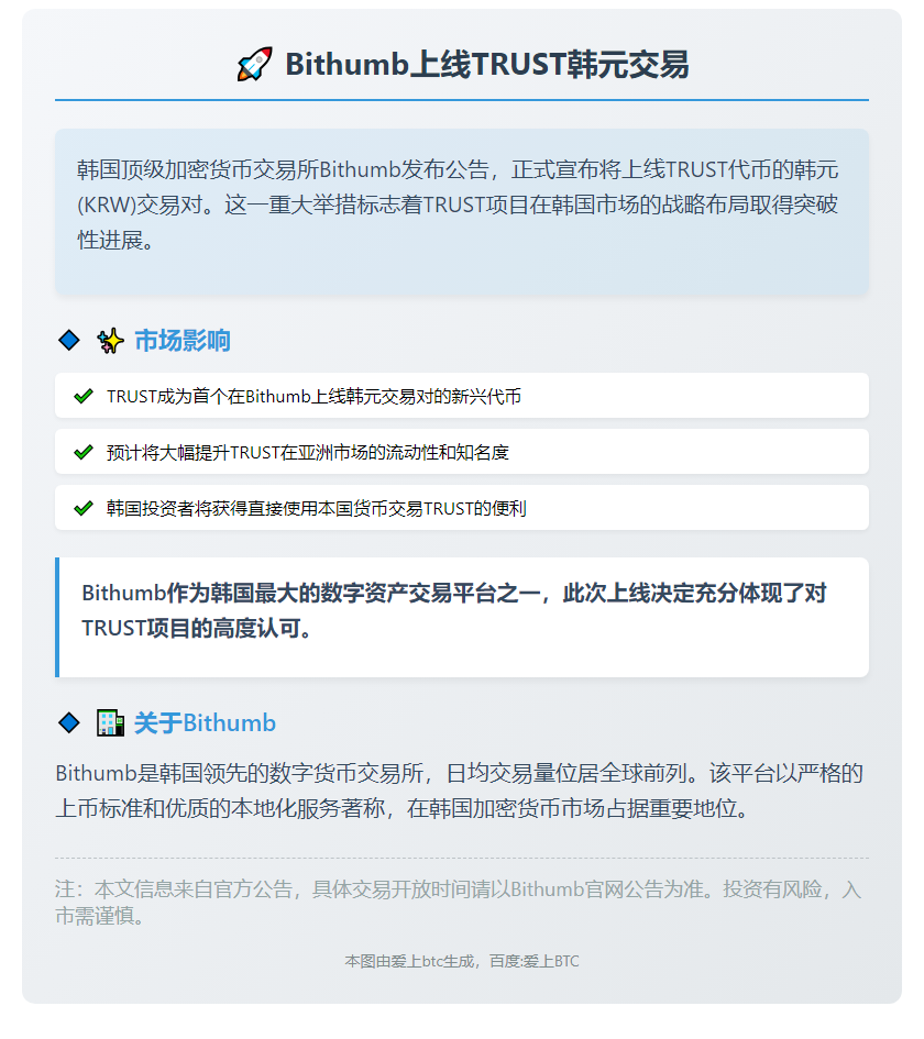 Bithumb 上线 TRUST 韩元交易