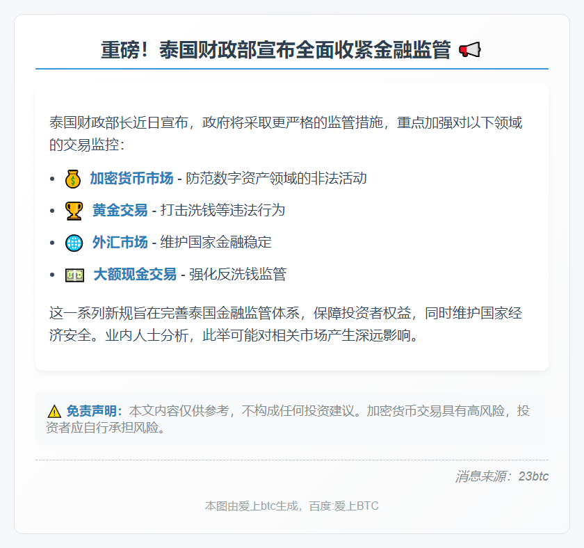 泰国加强加密货币等交易监管