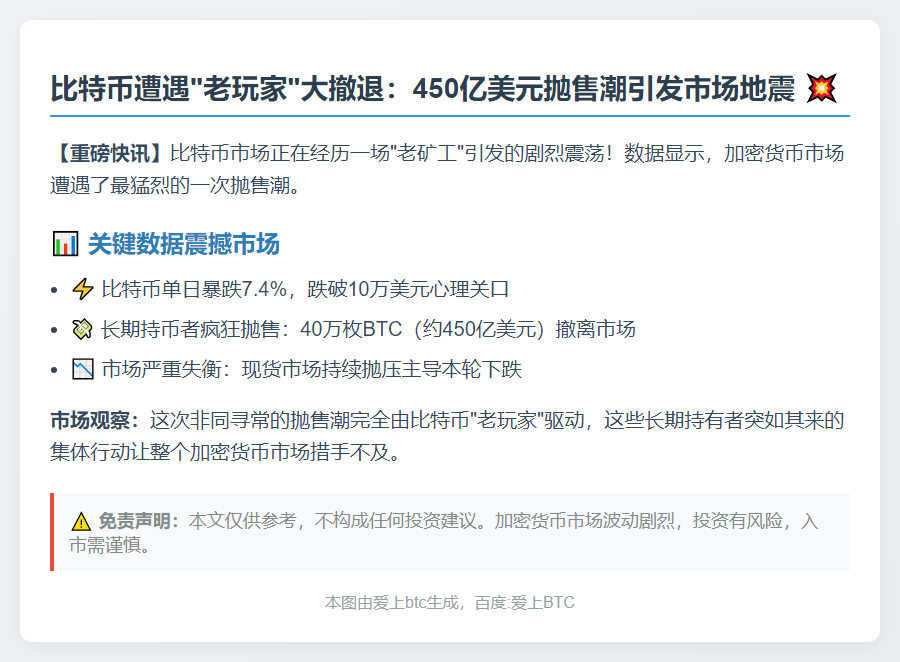 持币者抛售450亿BTC致市场大跌