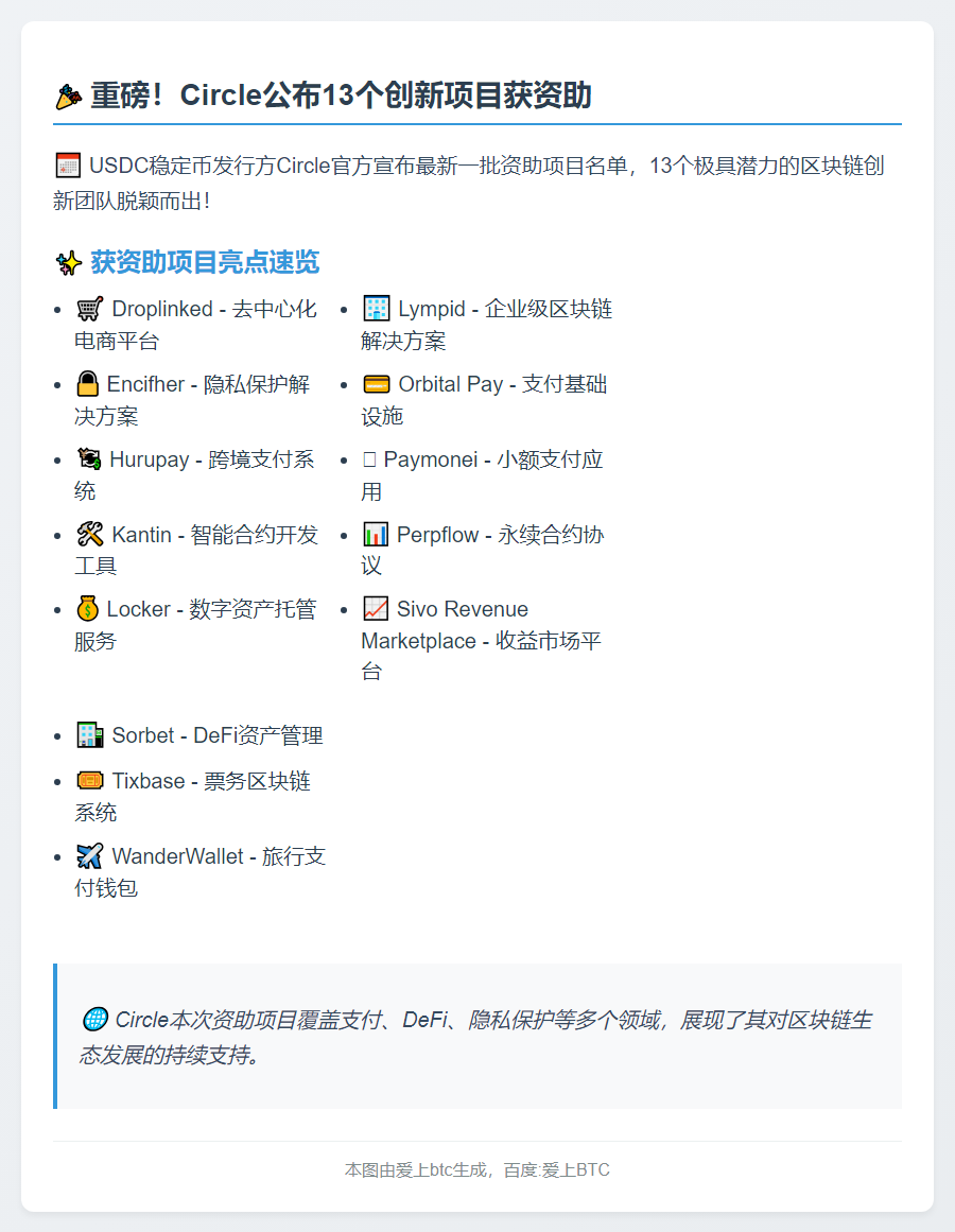 Circle公布13支资助团队名单