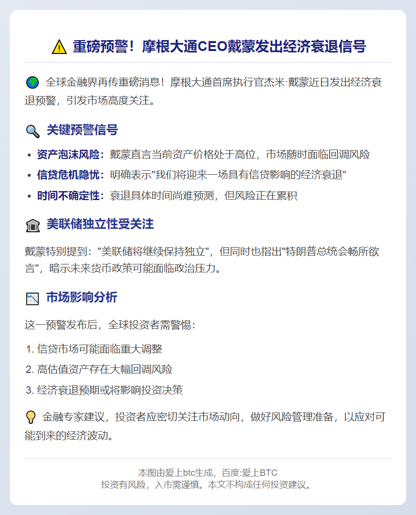 摩根大通CEO预警信贷衰退将至