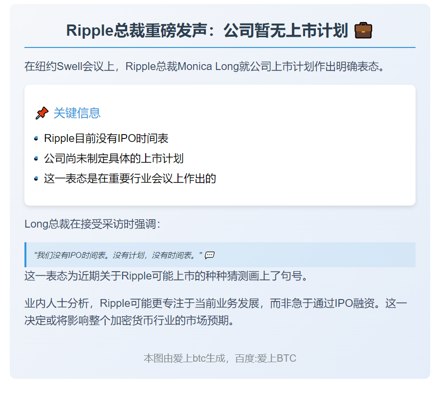 Ripple总裁：暂无IPO计划