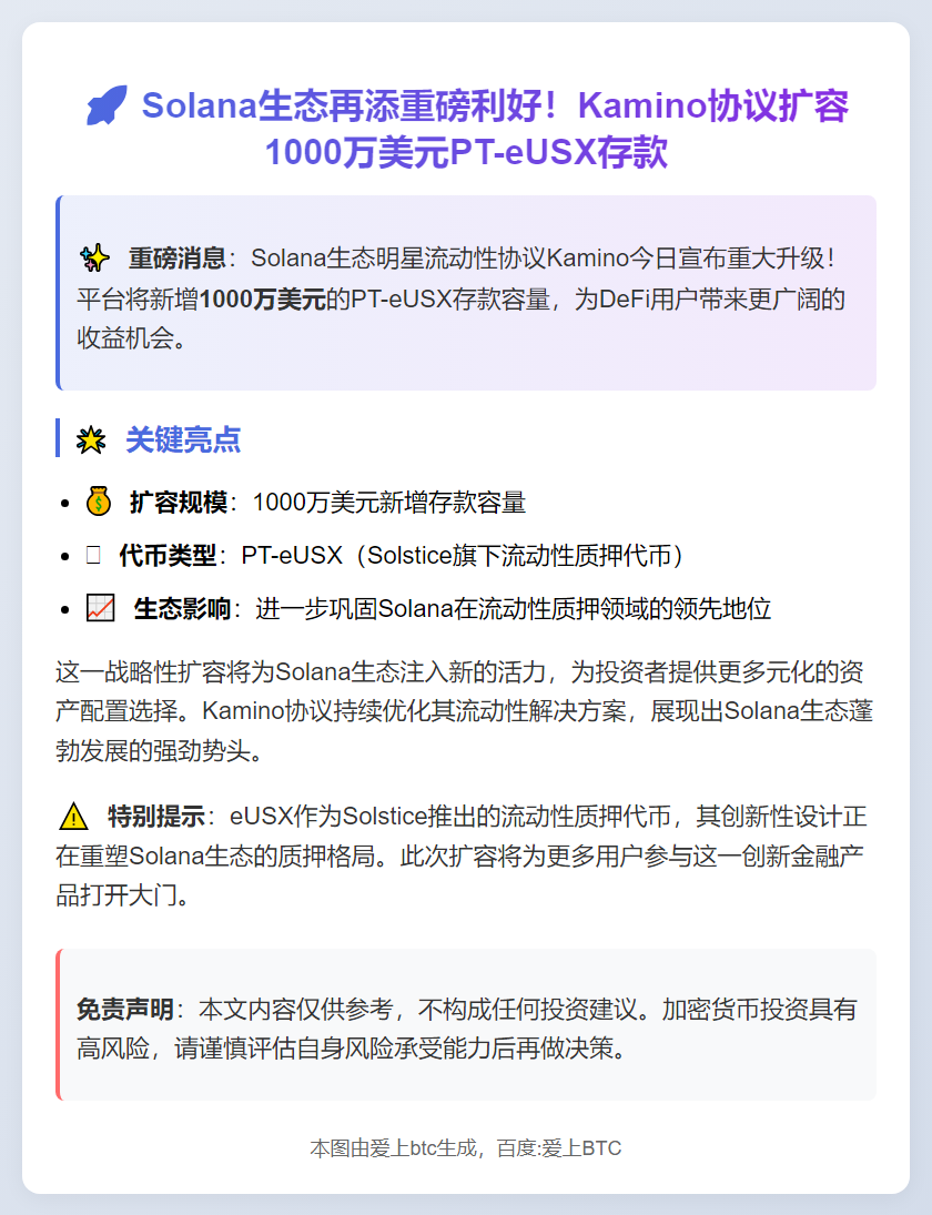 Kamino新增1000万PT-eUSX容量
