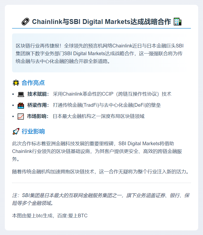 Chainlink与SBI Digital Markets达成合作