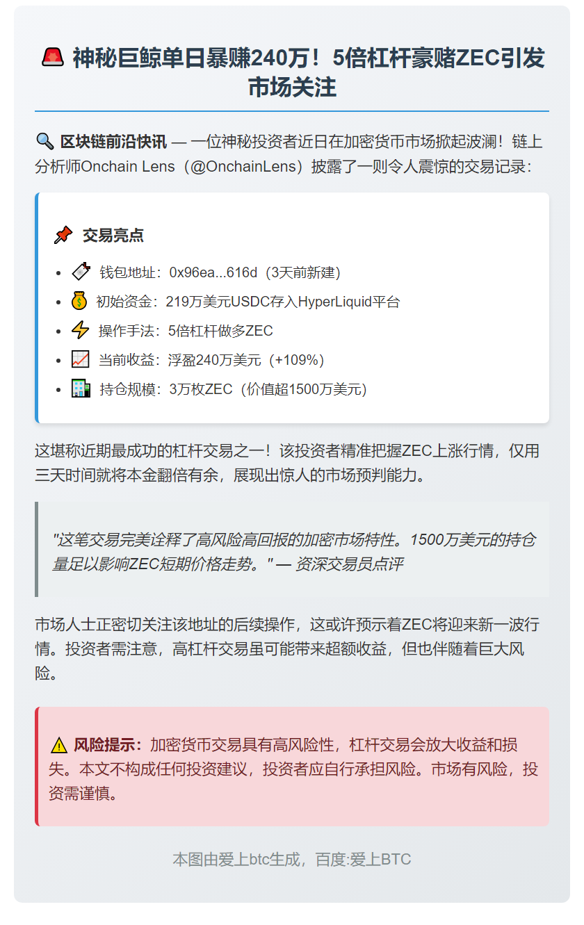 5倍杠杆做多ZEC浮盈240万