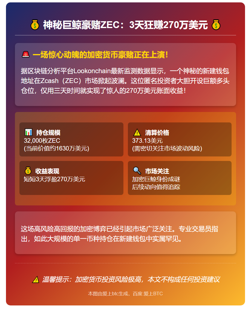 新钱包3天狂赚$270万押注ZEC