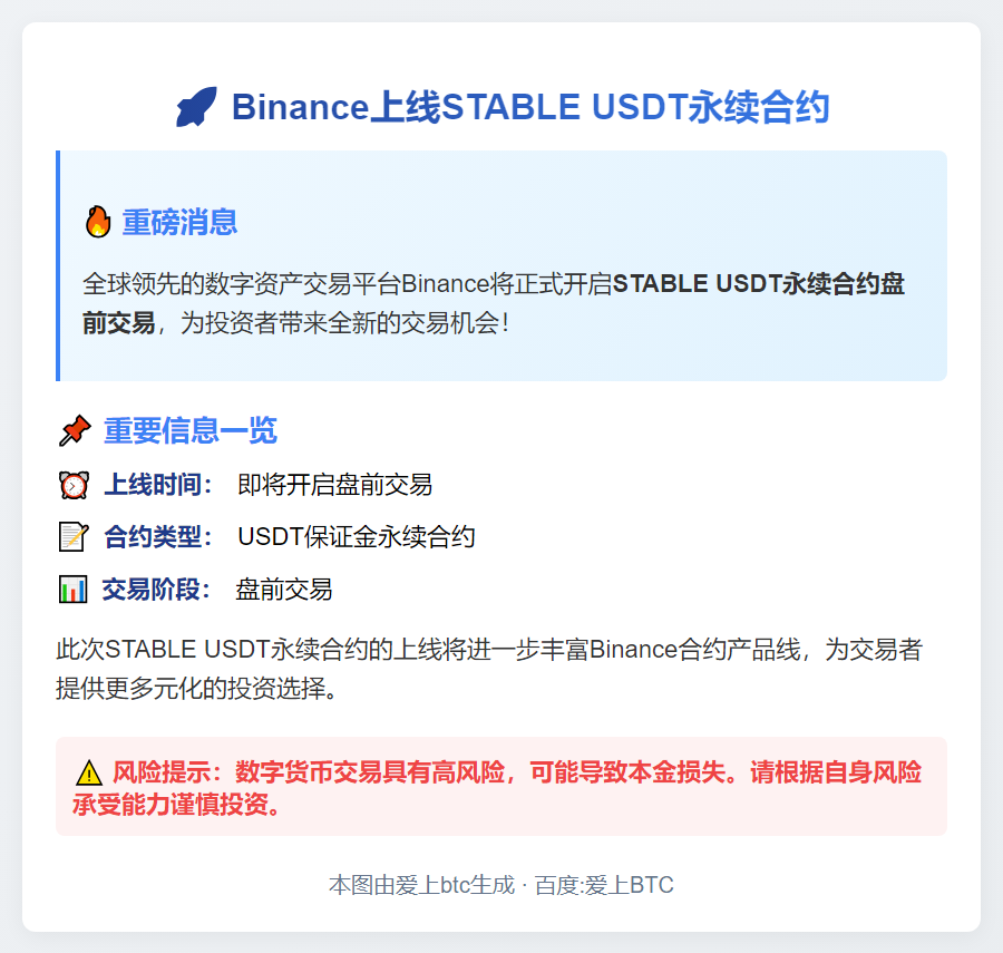 Binance上线STABLE USDT永续合约