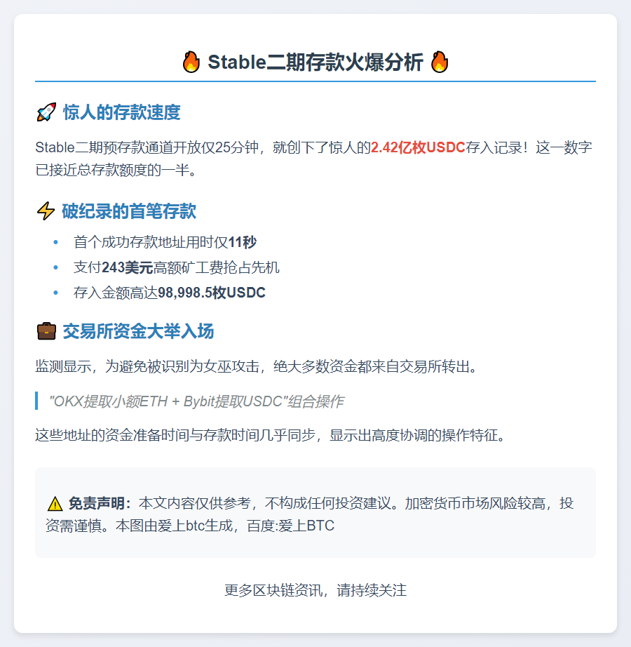 Stable二期25分钟存入2.42亿USDC