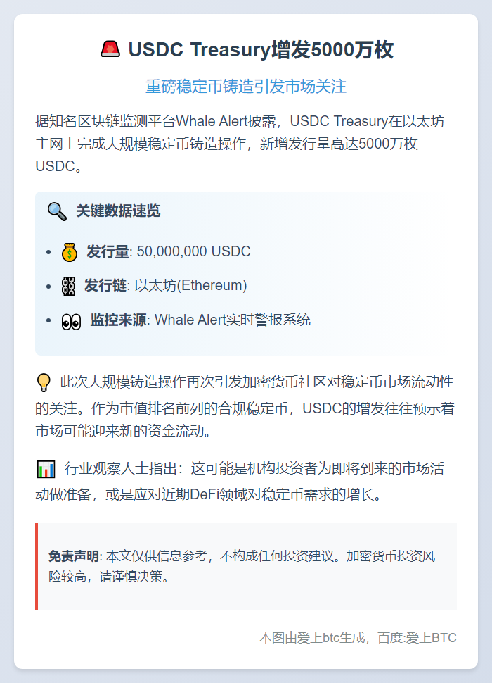 USDC Treasury增发5000万枚