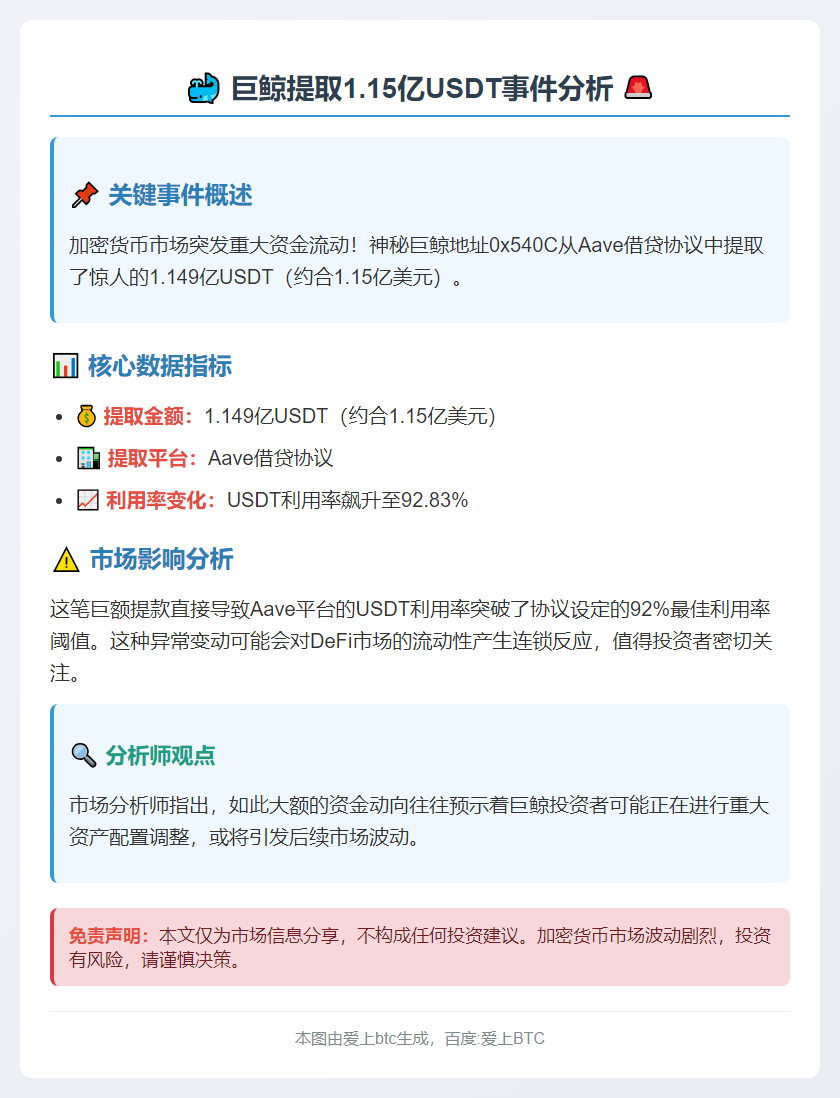 巨鲸提取1.15亿USDT，Aave利用率超92%
