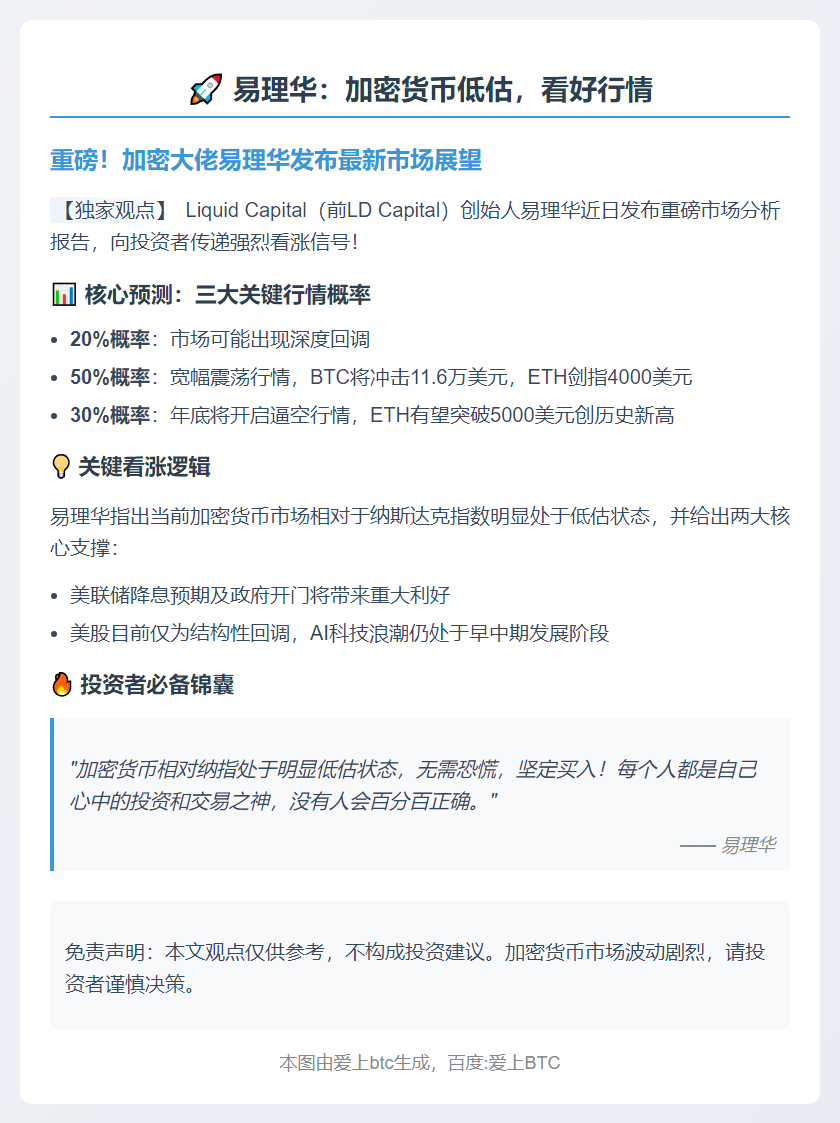 易理华：加密货币低估，看好行情