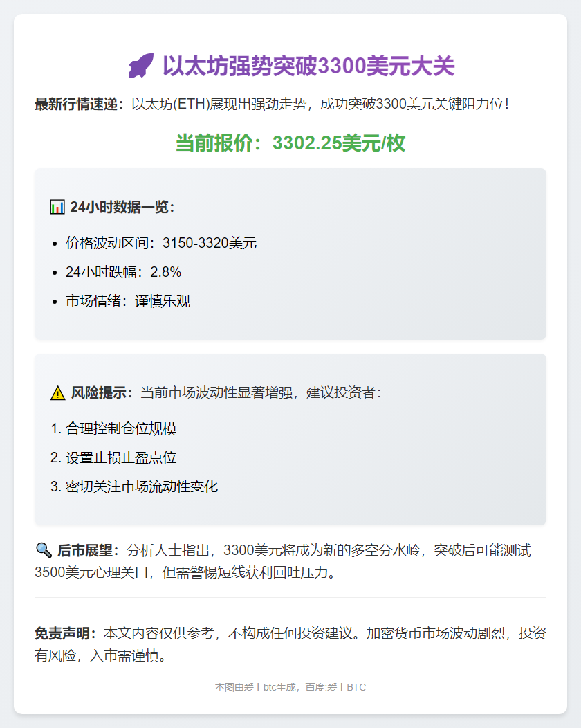 以太坊破3300美元