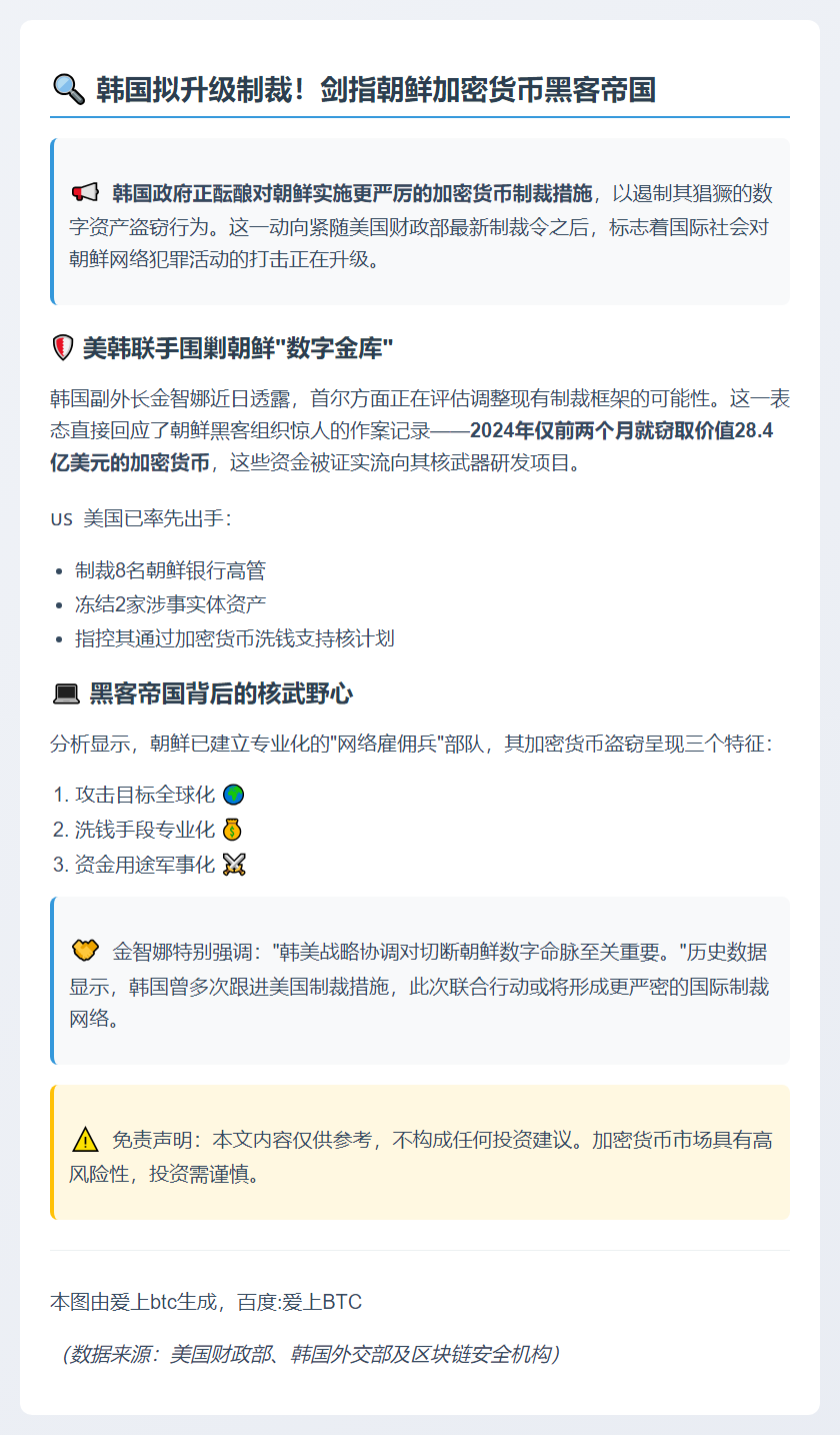 韩或效美制裁朝鲜加密货币