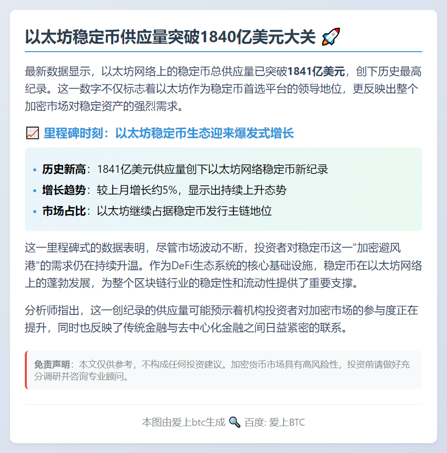 以太坊稳定币供应量创新高