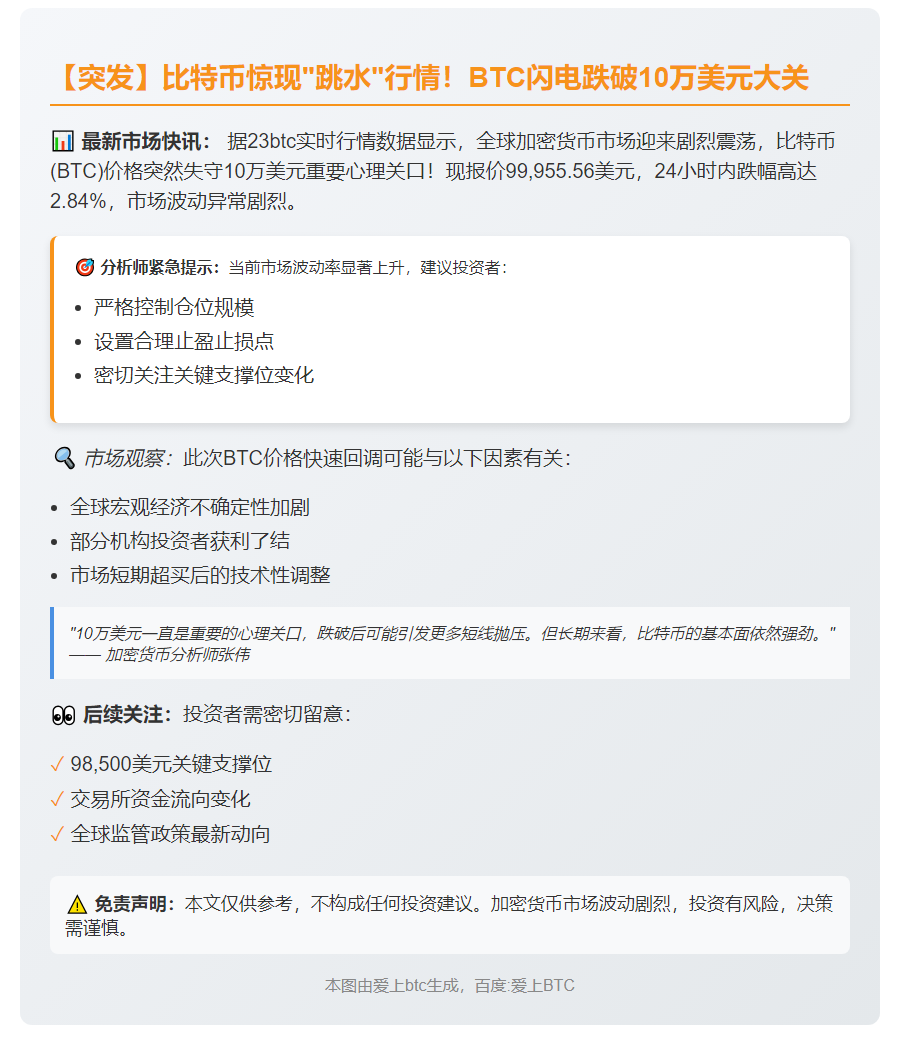 比特币跌破10万美元