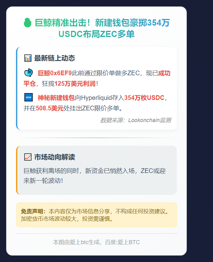 巨鲸向Hyperliquid存入354万USDC开多仓