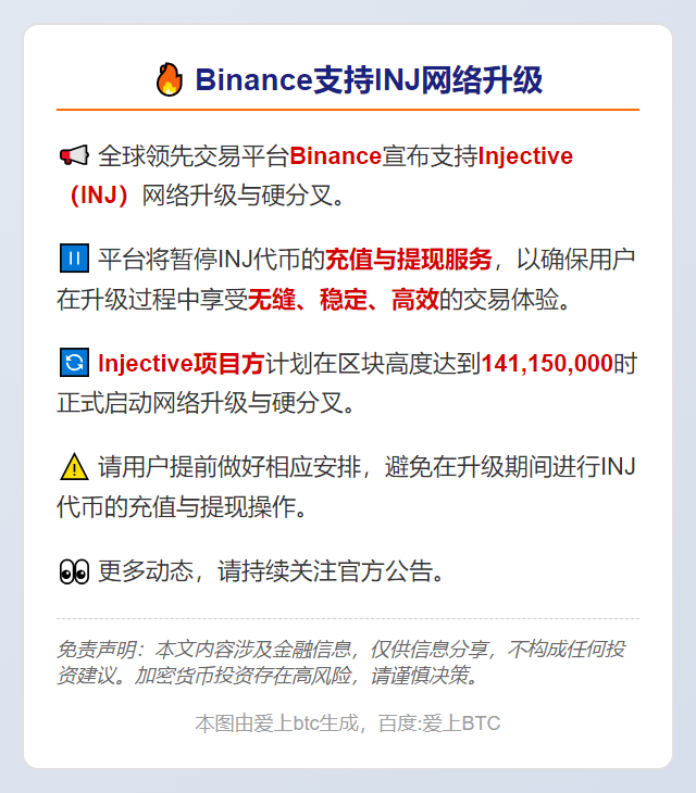 Binance支持INJ网络升级