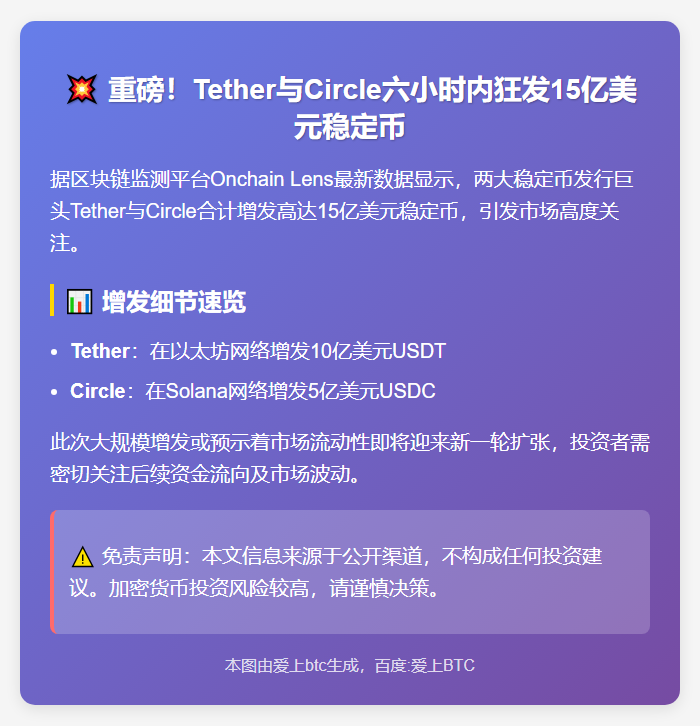 两大稳定币六小时增发15亿