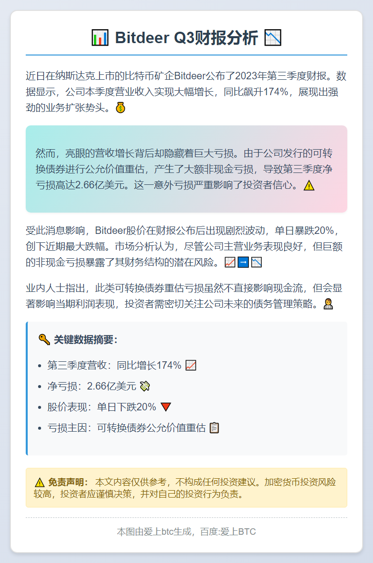 Bitdeer三季度亏损2.66亿 股价跌20%