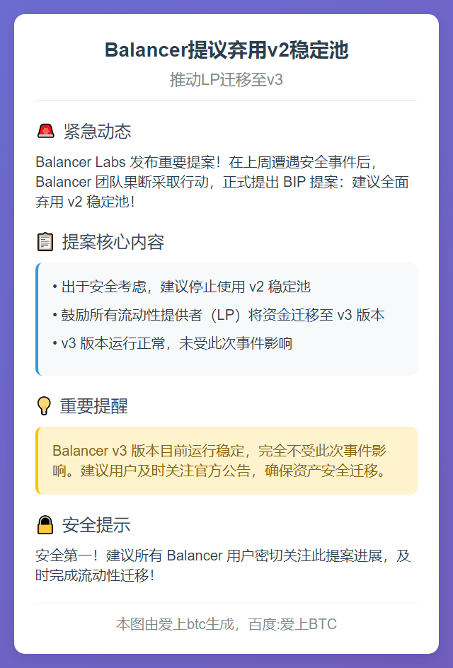 Balancer提议弃用v2稳定池，推动LP迁移至v3