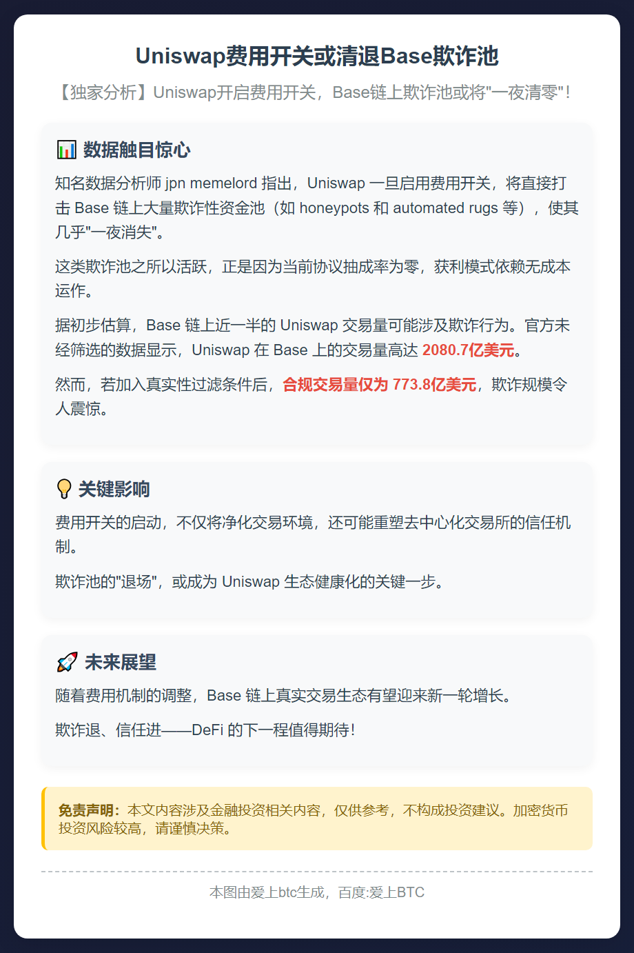 Uniswap费用开关或清退Base欺诈池