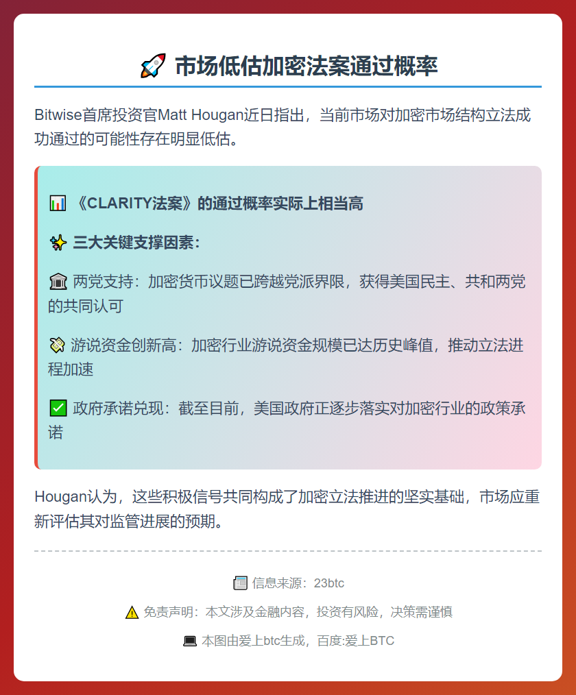 Bitwise CIO：市场低估加密法案通过概率