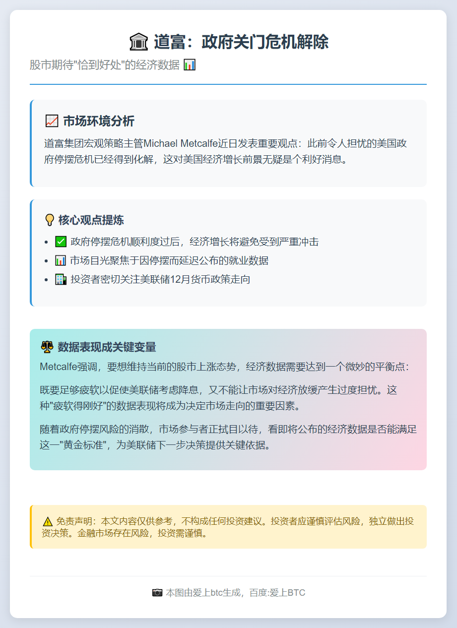 道富：政府关门危机解除，股市盼数据不温不火
