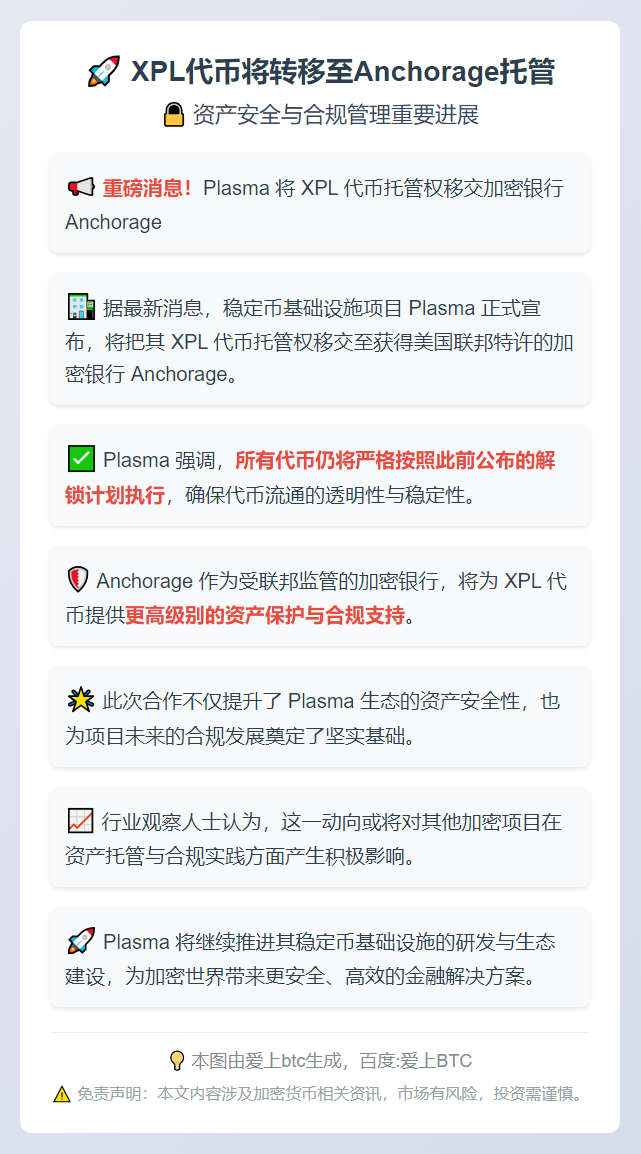 XPL代币将转移至Anchorage托管