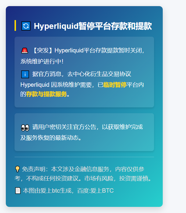 Hyperliquid暂停平台存款和提款