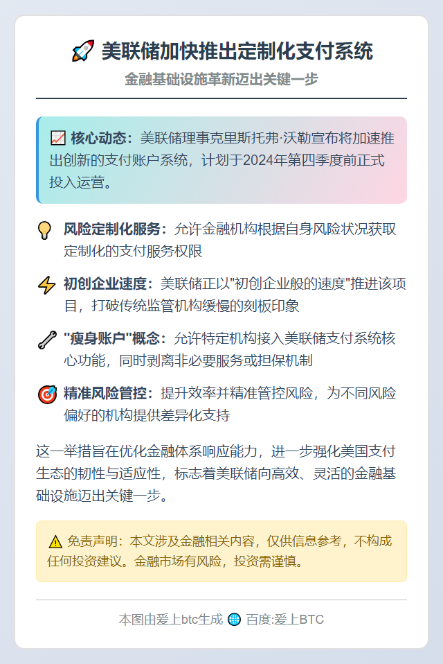 美联储加快推出定制化支付系统