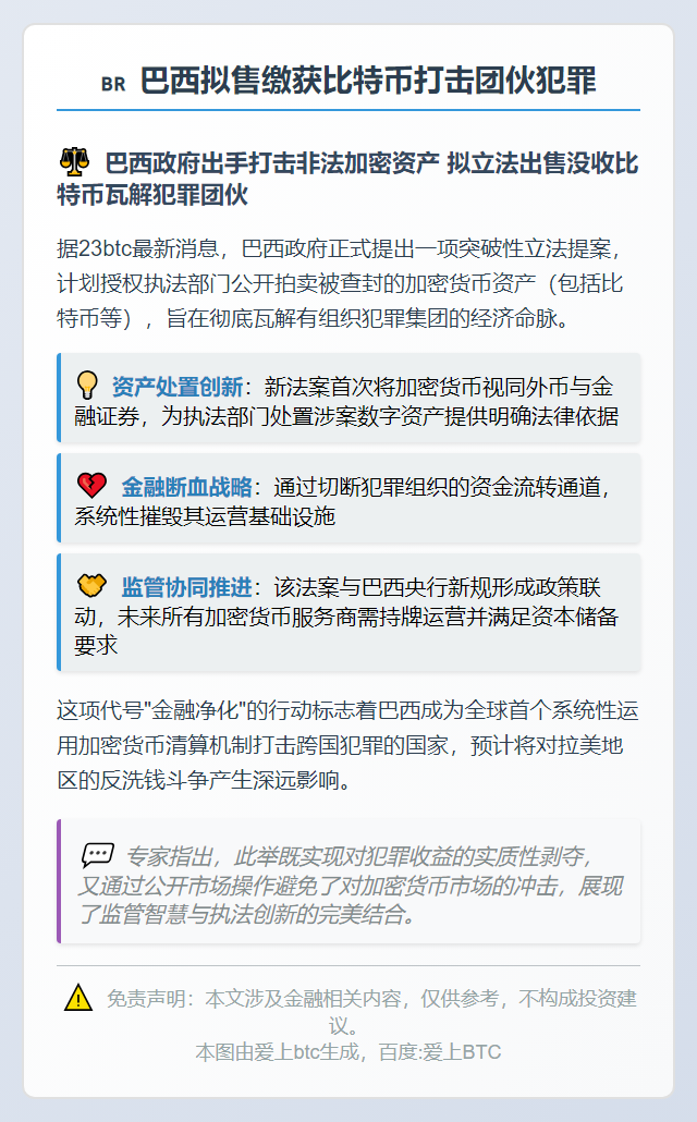 巴西拟售缴获比特币打击团伙犯罪