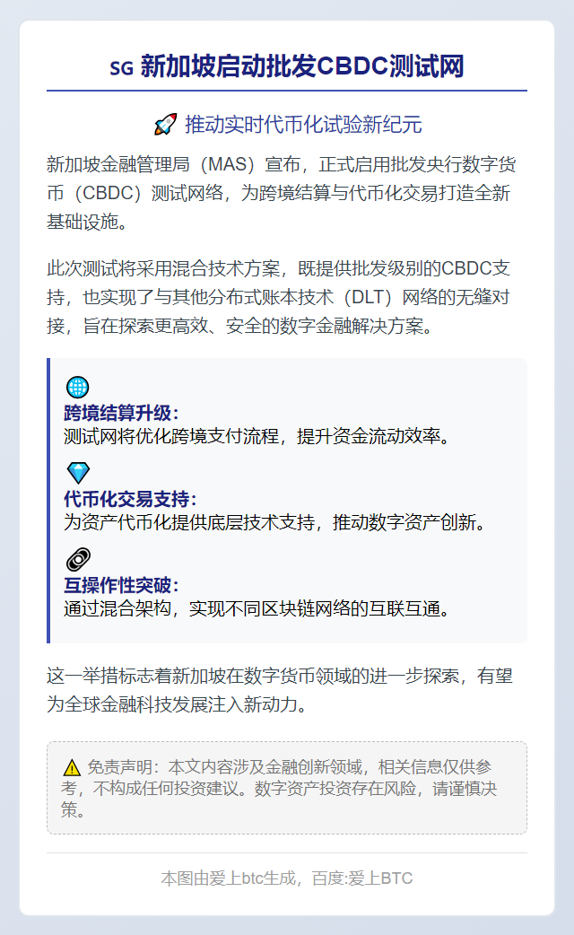 新加坡启动批发CBDC测试网